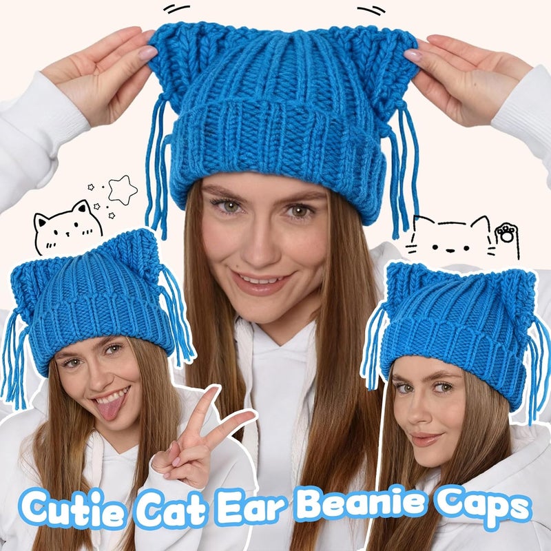 Babalet Store Cat Ear Beanie for Women Warm Winter Cap Chunky Knit Crochet Hat Slouchy Fox Hat Women Winter Trendy Headwear - Image 4